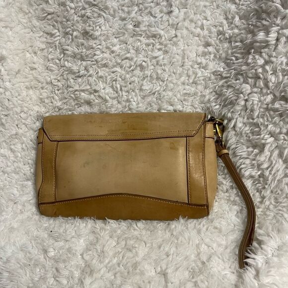J Crew leather beige and tan clutch brass hardware. - Picture 4 of 11